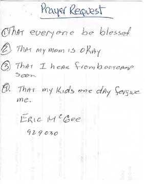 Click to enlarge Hand written inmate prayer request