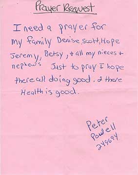 Click to enlarge Hand written inmate prayer request