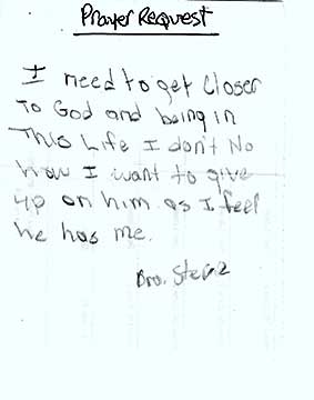 Hand written inmate prayer request