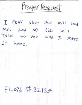 Hand written inmate prayer request