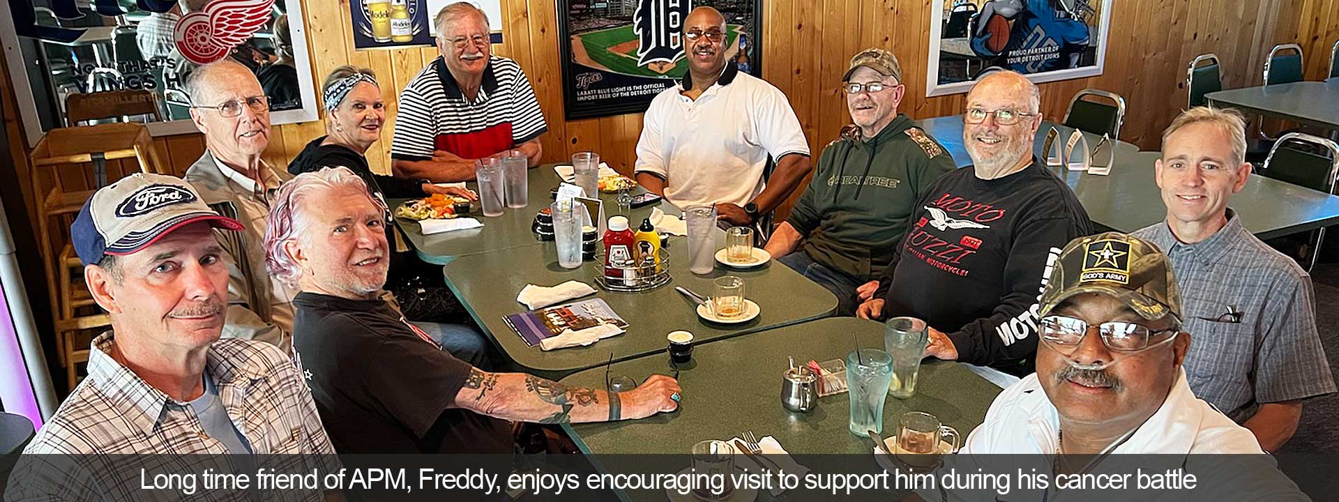 Long time friend of APM, Freddy, enjoys encouraging visit to support him during his cancer battle
